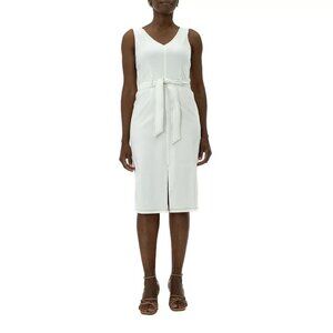 Women's Nina Leonard Millennium Ivory Sleevess Belted Dress Size S